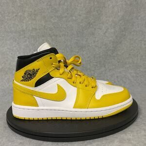 Nike Air Jordan 1 Mid Vivid Sulfur Yellow White Shoes BQ6472-170 Women's Size 6